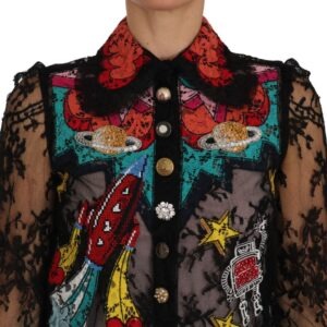 Black Lace Crystal SPACE Shirt