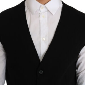 Black Cotton Dress Woven Waistcoat