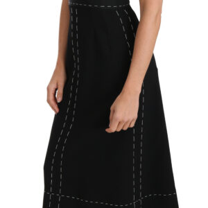 Black Wool Stretch A-line Sheath Dress