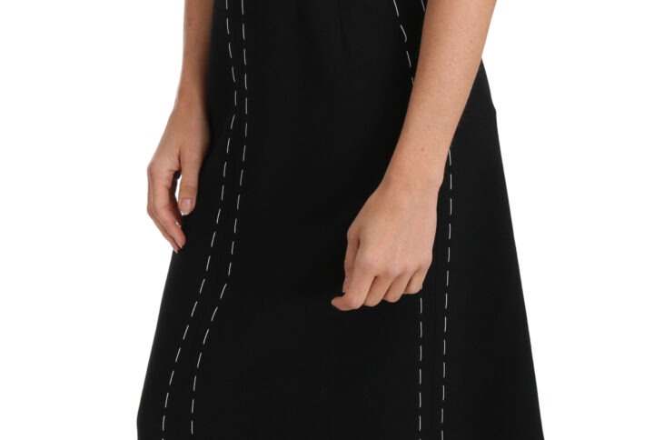 Black Wool Stretch A-line Sheath Dress - Jag Couture London