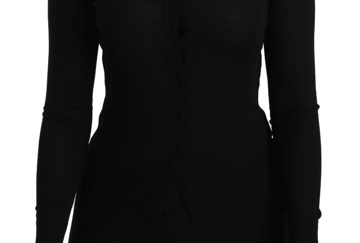 Black Virgin Wool Long Sleeve Top Blouse Top - Jag Couture London