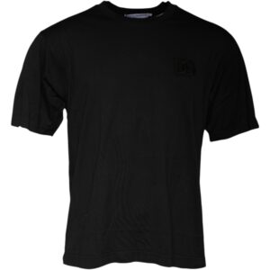 Black Cotton Crew Neck Short Sleeves T-shirt