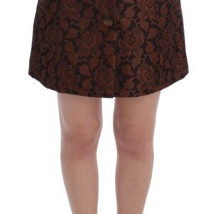 Brown Floral Brocade Mini Bubble Skirt
