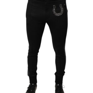 Black Horseshoe Embellished Wool Slim Fit Pants