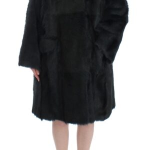 Black Goat Fur Shearling Long Jacket Coat