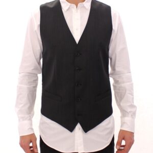 Gray Striped Wool Single Breasted Vest