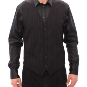 Black Striped Wool Logo Vest