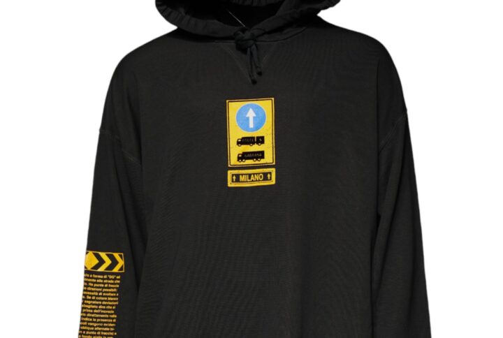 Black Cotton Hooded DG Shield Pullover Sweater - Jag Couture London