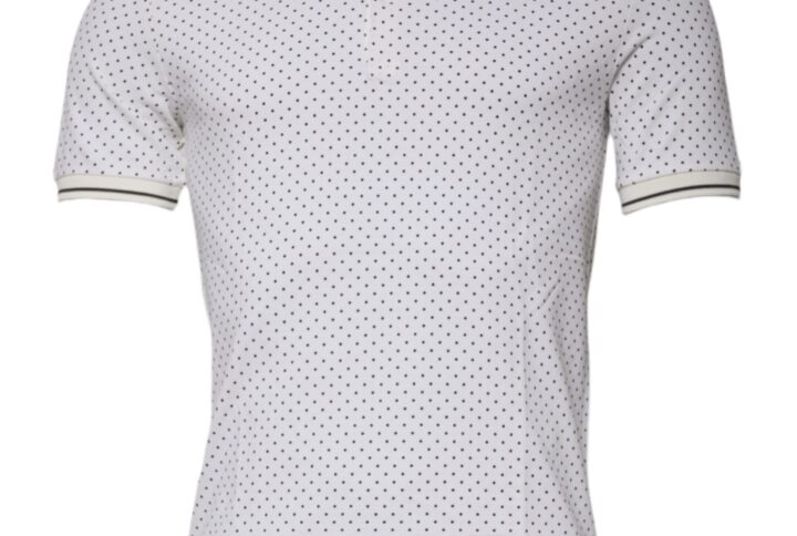 White Polka Dot Cotton Collared Polo T-shirt - Jag Couture London