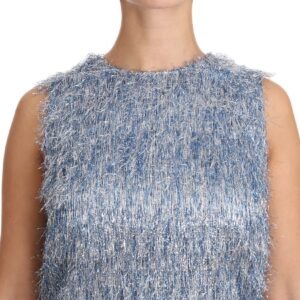 Light Blue Fringe Shift Gown Dress