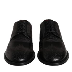 Black Embroidered Classic Leather Derby Dress Shoes - Jag Couture London
