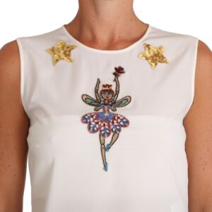 White Silk Embellished Crystal Sequin Fairy Top