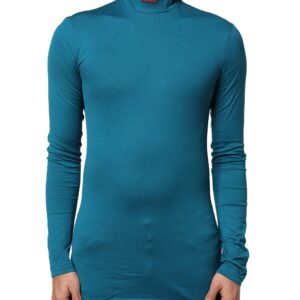 Blue Cotton Turtleneck Long Sleeves Sweater