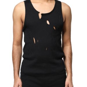 Black Cotton Rip Style Sleeveless Men Tank T-shirt