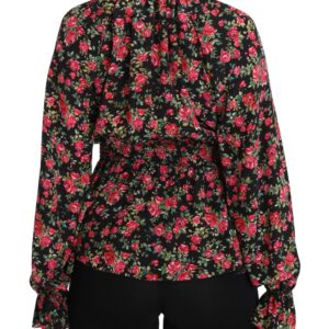 Black Rose Print Floral Shirt Top Blouse
