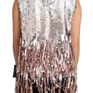 Golden Pink Sequined Fringe Tank Top