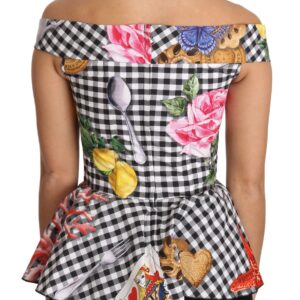Black and White Corset Blouse Sicily Lemon Check Top