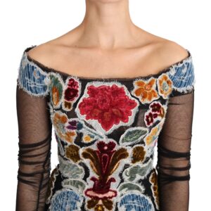 Black Floral Ricamo Top T-shirt Blouse