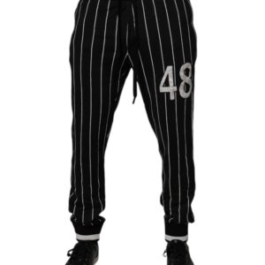 Black White Stripes Jogger Sweatpants Pants - Jag Couture London
