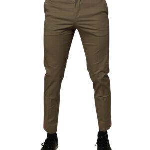 Dark Khaki Cotton Tapered Pants - Jag Couture London