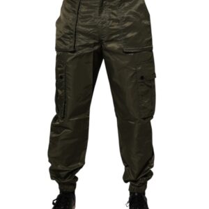 Dark Green Nylon Cargo Pants - Jag Couture London