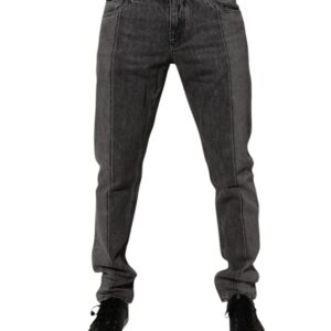Two Tone Gray Cotton Denim Jeans - Jag Couture London
