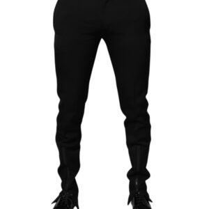 Black Wool Tapered Formal Dress Pants - Jag Couture London