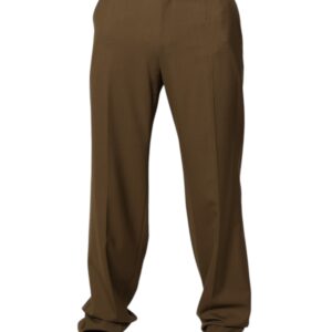 Brown Wool Straight Formal Dress Pants - Jag Couture London