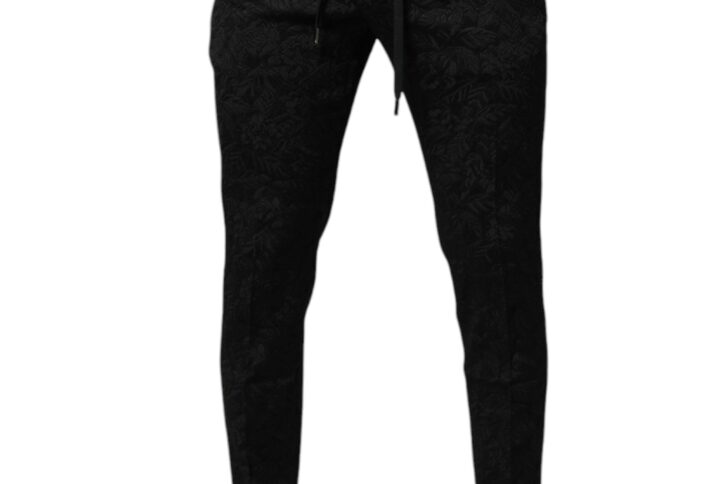 Black Brocade Polyester Skinny Dress Pants | Jag Couture London – New York