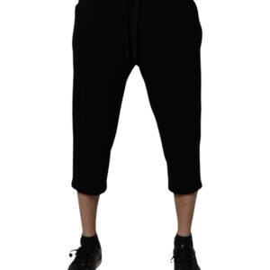 Black Cotton Blend Cropped Sweatpants Pants - Jag Couture London