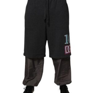 Dark Gray Cotton Layered Straight Sweatpants Pants - Jag Couture London