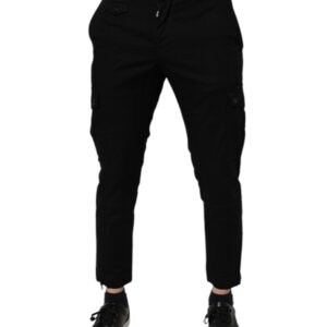 Black Cotton Stretch Skinny Cargo Denim Jeans - Jag Couture London