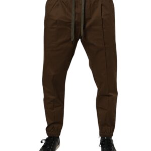 Brown Cotton Stretch Jogger Sweatpants Pants - Jag Couture London
