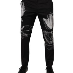 Black Cotton Floral Skinny Dress Pants