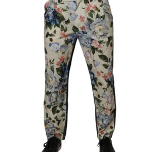 Beige Blue Floral Cotton Men Denim Jeans