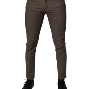 Brown Cotton Stretch Chino Pants - Jag Couture London