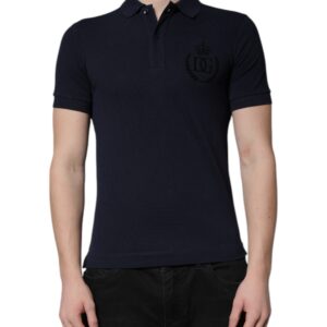 Dark Blue Cotton Crown Collared Polo T-shirt