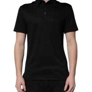 Black Polyester DG Logo Collared Polo T-shirt