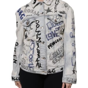 Light Blue Graffiti Button Down Denim Jacket