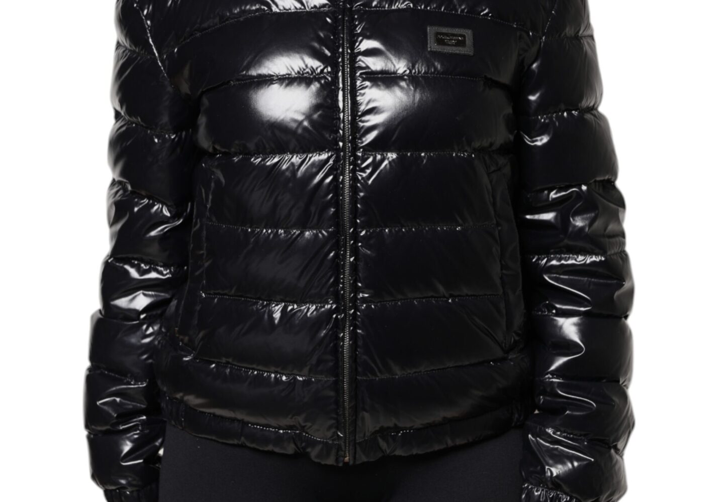 Black Logo Plaque Full Zip Puffer Jacket - Jag Couture London