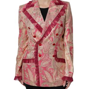 Pink Gold Jacquard Nylon Coat Blazer Jacket - Jag Couture London