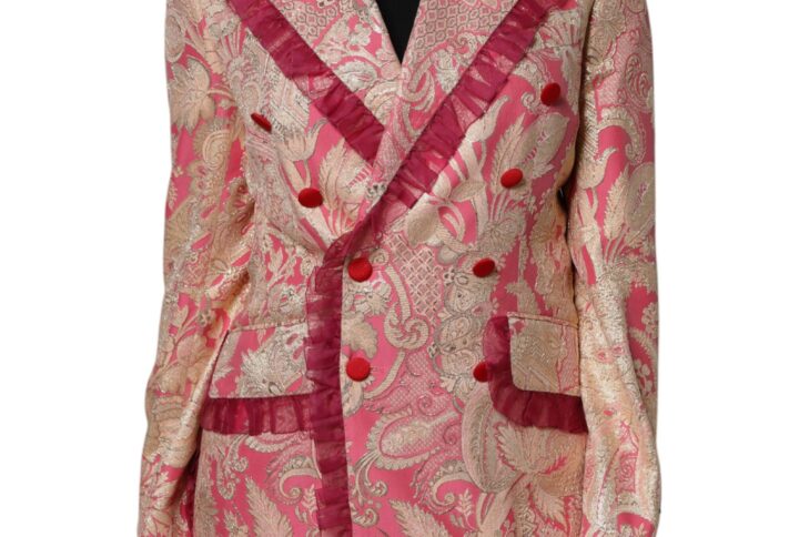 Pink Gold Jacquard Nylon Coat Blazer Jacket - Jag Couture London