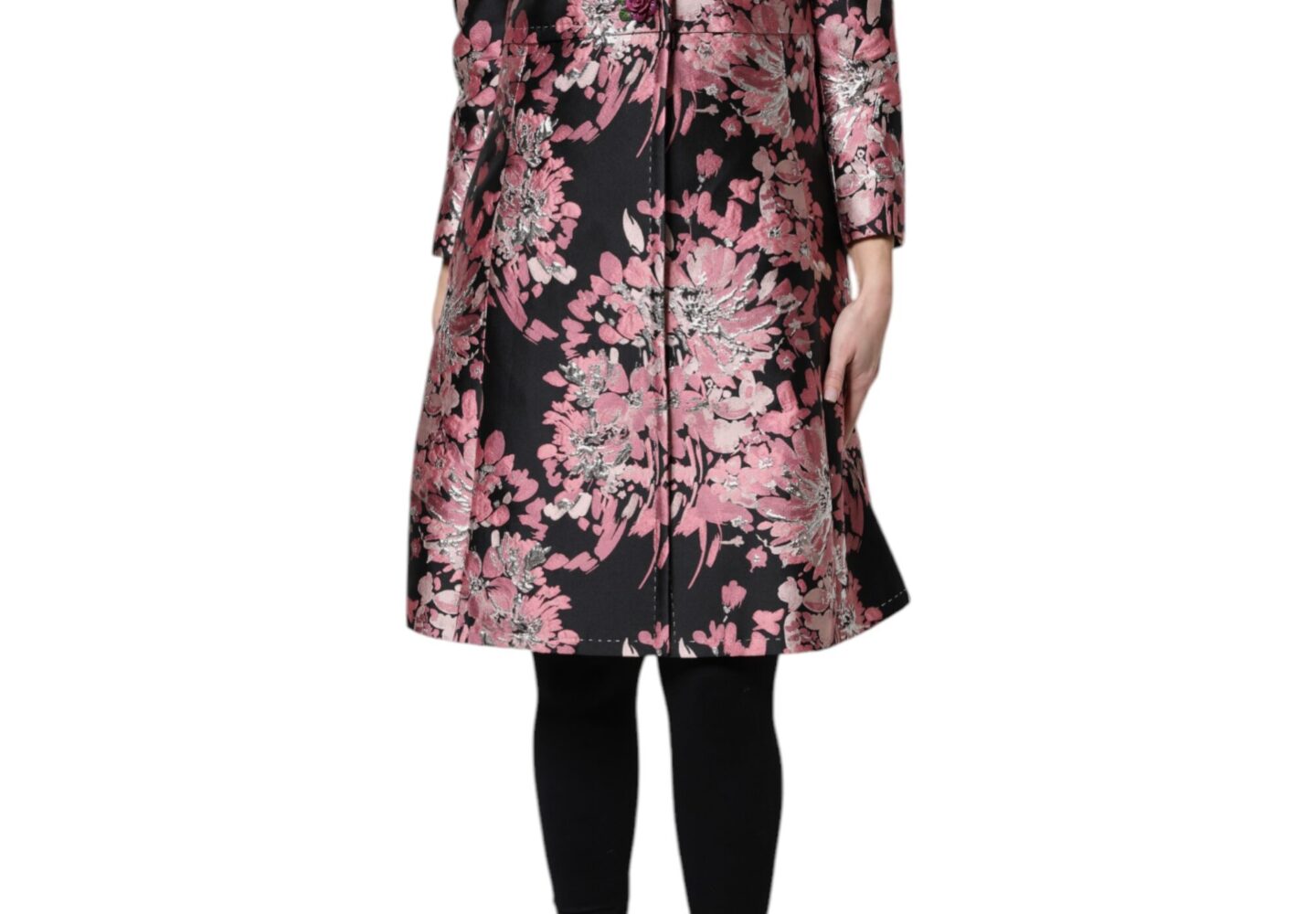 Pink Black Floral Brocade Trenchcoat Jacket - Jag Couture London