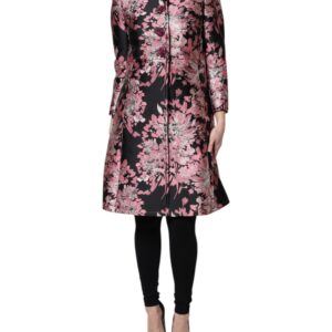 Pink Black Floral Brocade Trenchcoat Jacket - Jag Couture London
