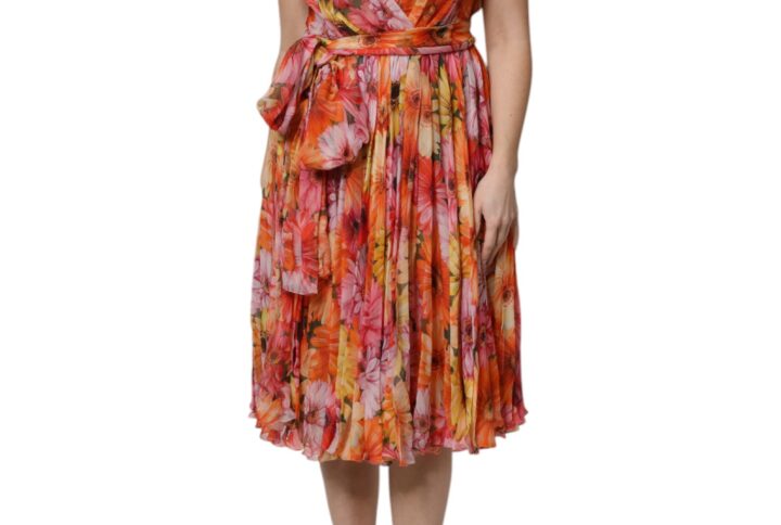 Multicolor Floral Silk V-neck Chiffon Dress - Jag Couture London