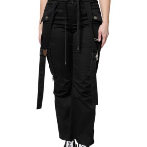 Black Cotton High Waist Cargo Pants