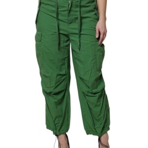 Green Cotton High Waist Cargo Pants