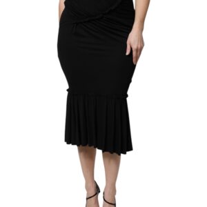 Black Mermaid Cut High Waist Midi Skirt - Jag Couture London