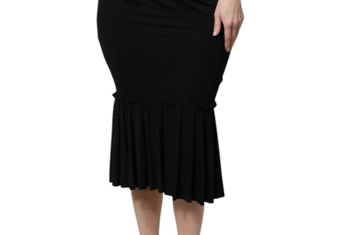 Black Mermaid Cut High Waist Midi Skirt - Jag Couture London