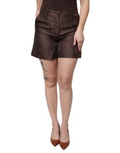 Brown Floral Brocade Mid Waist Mini Short